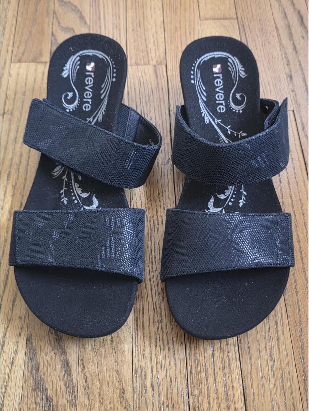 Revere Size 7 Black Angle Sorrento Sandal